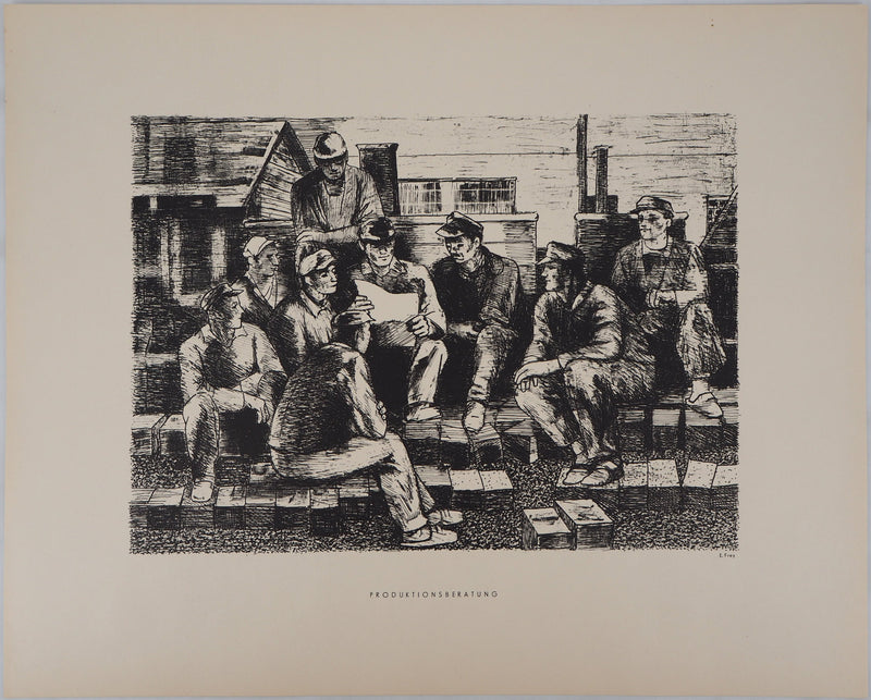Eugène FREY : La vie ouvrière - Lithographie (détail)