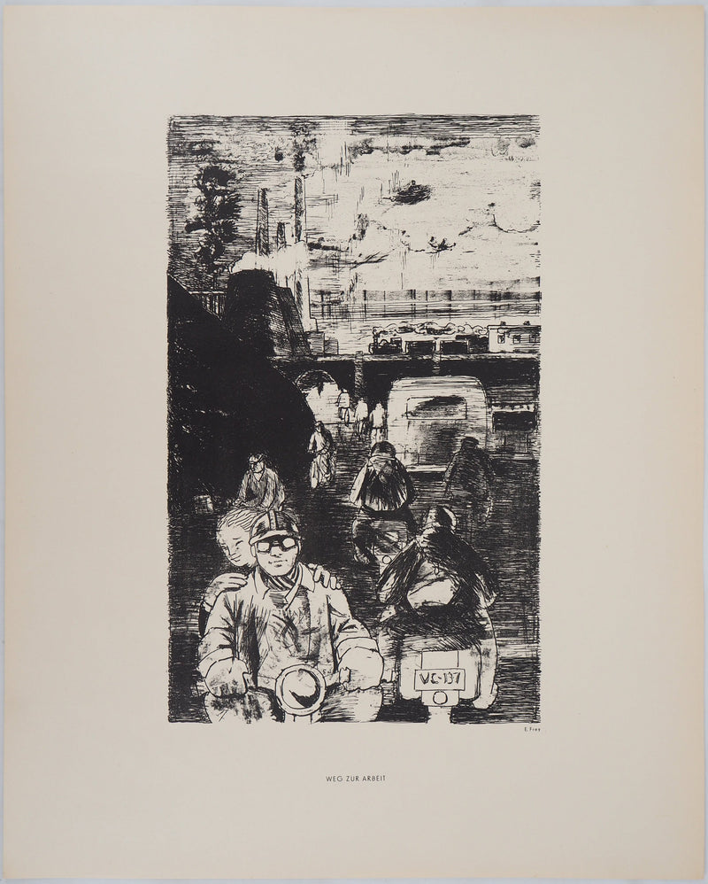 Eugène FREY : La vie ouvrière - Lithographie (détail)