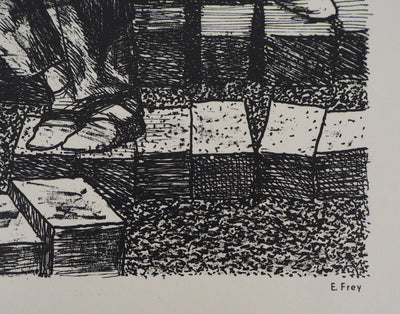 Eugène FREY : La vie ouvrière - Lithographie (détail)