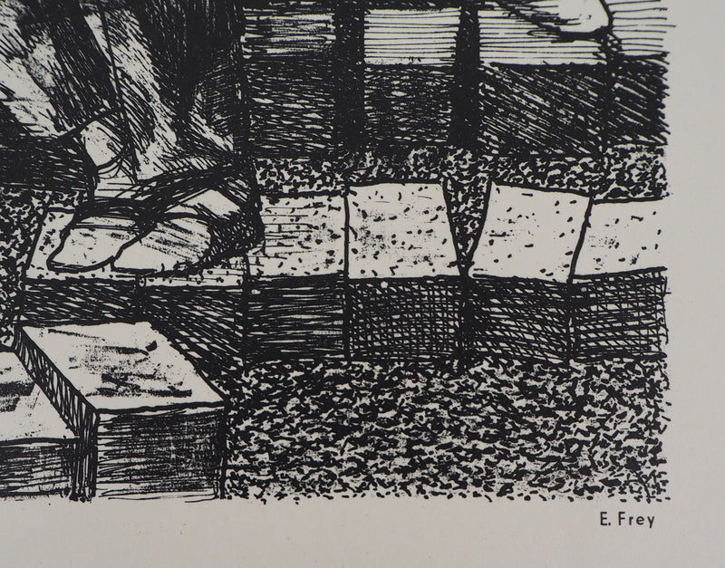 Eugène FREY : La vie ouvrière - Lithographie (détail)