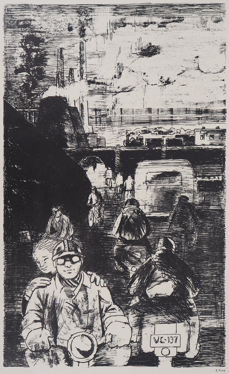 Eugène FREY : La vie ouvrière - Lithographie (détail)