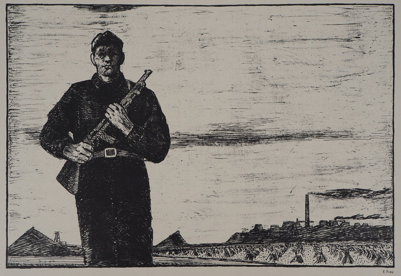 Eugène FREY : La vie de la ville - Lithographie (détail)