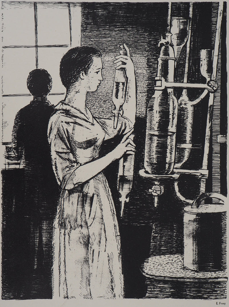 Eugène FREY : La vie de la ville - Lithographie (détail)