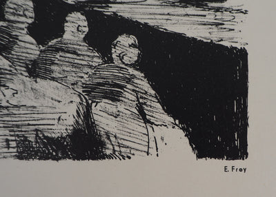 Eugène FREY : La vie de la ville - Lithographie (détail)