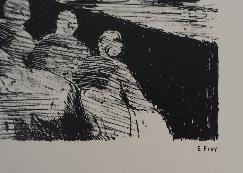 Eugène FREY : La vie de la ville - Lithographie (détail)