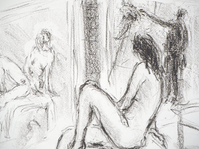 Charles GADENNE : Modèle assis de profil en face d'un miroir - Lithographie
