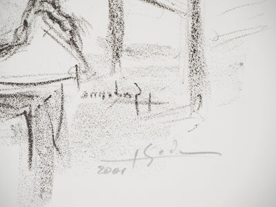 Charles GADENNE : Modèle assis de profil en face d'un miroir - Lithographie (détail)