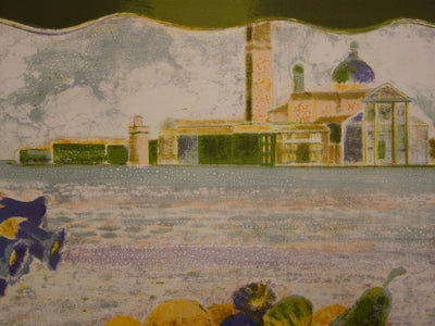 Pierre GARCIA FONS : Bouquet et corbeille de fruits sur l'eau - Lithographie (détail)