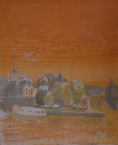 Pierre GARCIA-FONS : Coucher du soleil sur l'Ile de la Cité - Lithographie (détail)