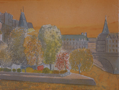 Pierre GARCIA-FONS : Coucher du soleil sur l'Ile de la Cité - Lithographie (détail)