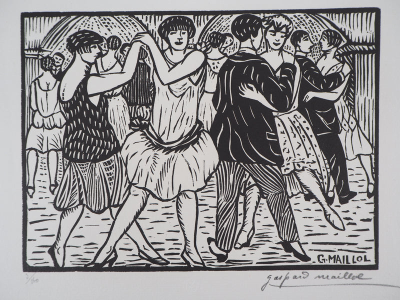 Pierre Gaspard-MAILLOL : Les danseurs du Quatier-Latin - 1929 - Gravure sur bois (détail)