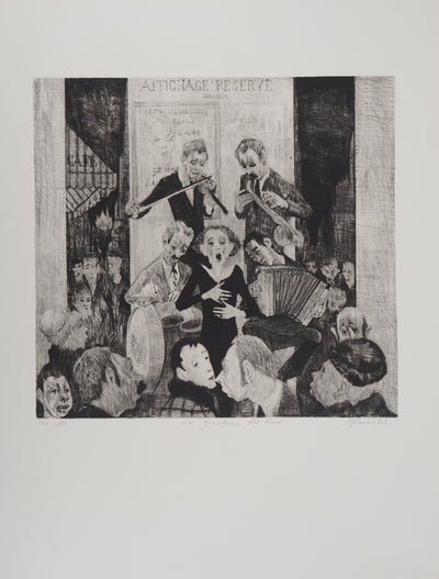 Auguste Jean GAUDIN : La goualeuse des Rues : hommage à Edith Piaf - Gravure (détail)