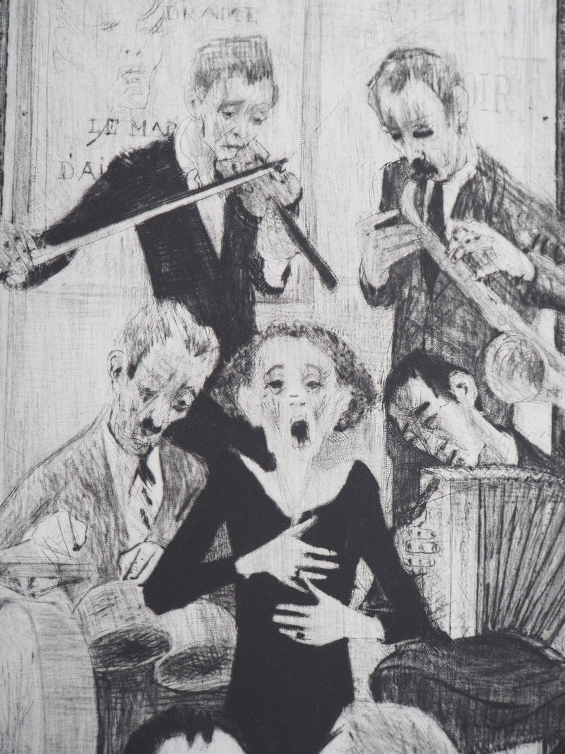 Auguste Jean GAUDIN : La goualeuse des Rues : hommage à Edith Piaf - Gravure (détail)
