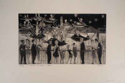 Auguste-Jean GAUDIN : Douai, la fête foraine - Lithographie