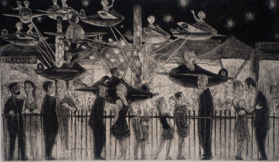 Auguste-Jean GAUDIN : Douai, la fête foraine - Lithographie (détail)