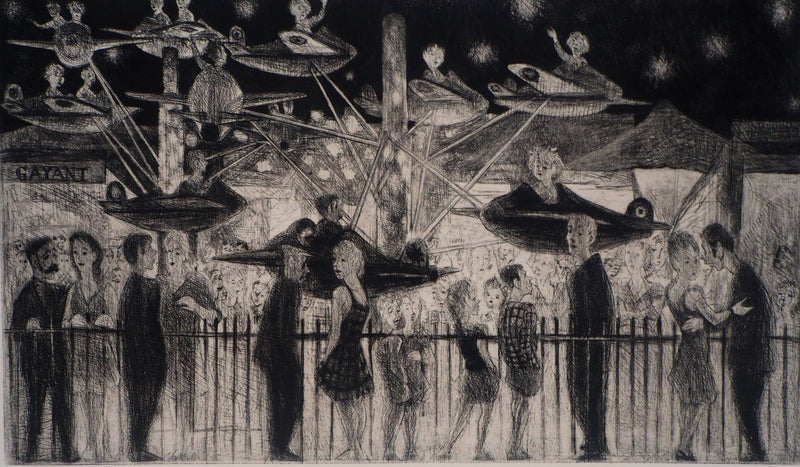 Auguste-Jean GAUDIN : Douai, la fête foraine - Lithographie (détail)