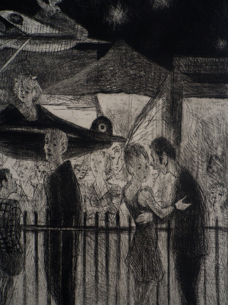Auguste-Jean GAUDIN : Douai, la fête foraine - Lithographie (détail)
