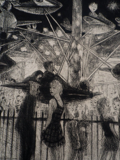 Auguste-Jean GAUDIN : Douai, la fête foraine - Lithographie (détail)