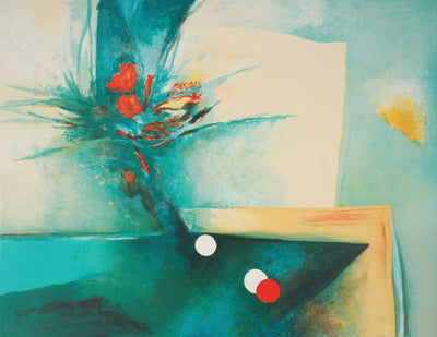 Claude GAVEAU : Bouquet au billard - Lithographie