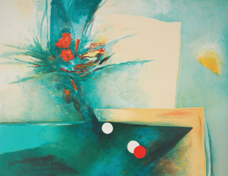 Claude GAVEAU : Bouquet au billard - Lithographie