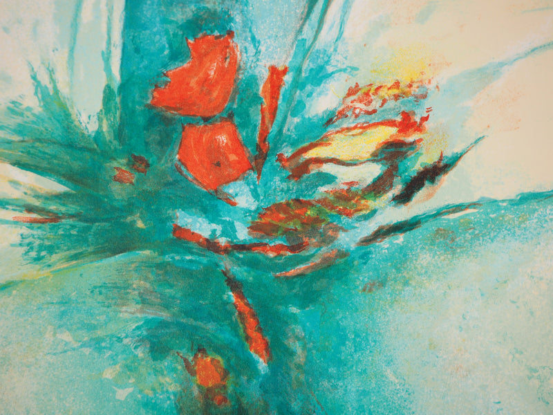 Claude GAVEAU : Bouquet au billard - Lithographie (détail)