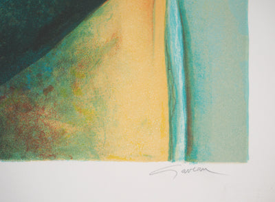 Claude GAVEAU : Bouquet au billard - Lithographie (détail)
