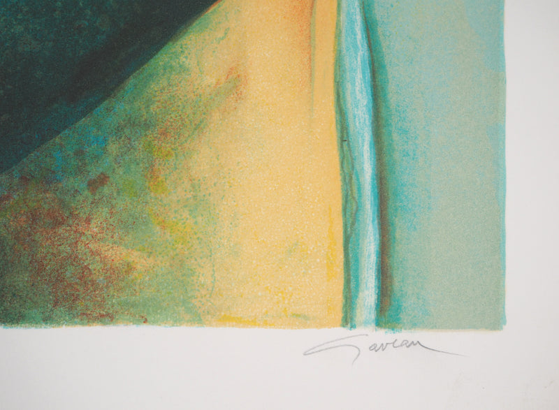 Claude GAVEAU : Bouquet au billard - Lithographie (détail)