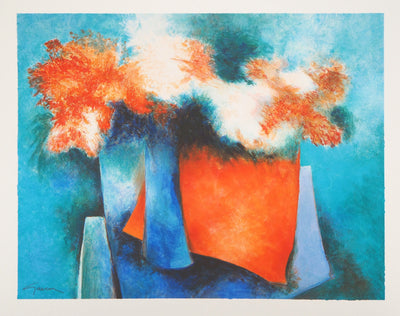 Claude GAVEAU : Bouquet de fleurs - Lithographie
