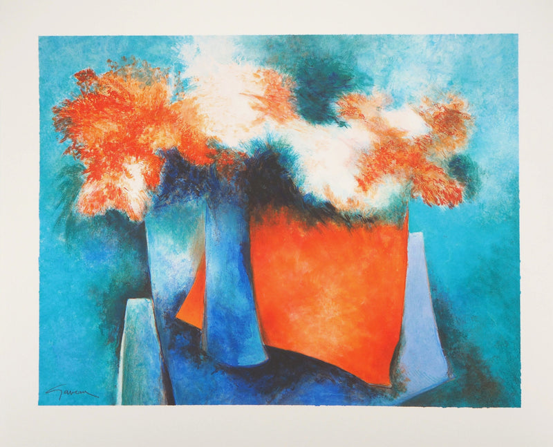 Claude GAVEAU : Bouquet de fleurs - Lithographie (détail)