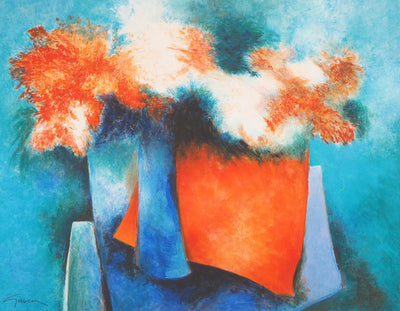 Claude GAVEAU : Bouquet de fleurs - Lithographie (détail)