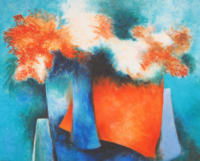 Claude GAVEAU : Bouquet de fleurs - Lithographie (détail)