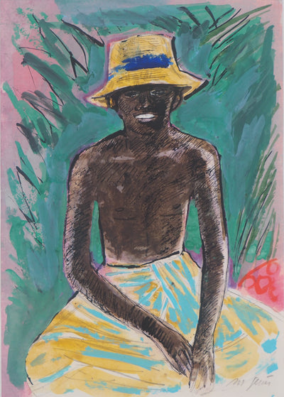 Maurice GENIS : Jeune homme en vacances - Aquarelle
