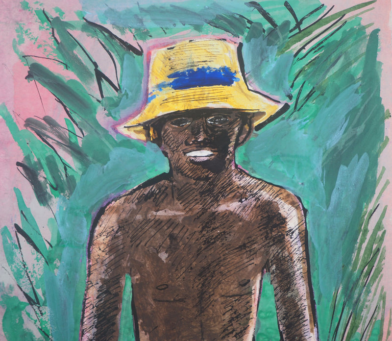 Maurice GENIS : Jeune homme en vacances - Aquarelle (détail)