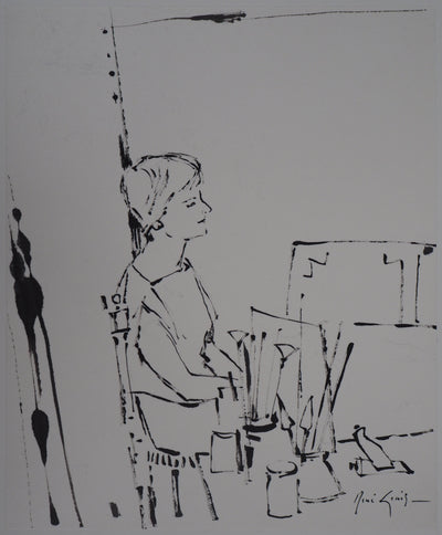 René GENIS : Jeune femme dans l'atelier - Dessin