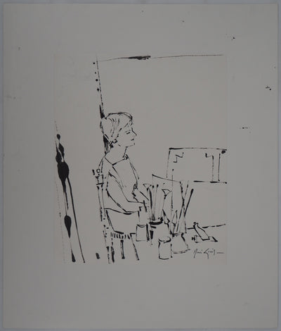 René GENIS : Jeune femme dans l'atelier - Dessin (détail)