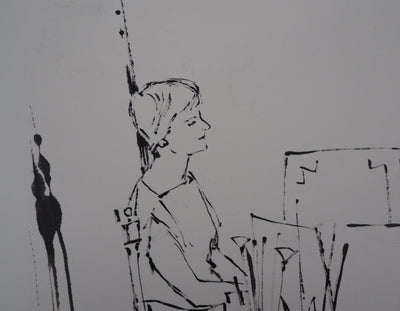 René GENIS : Jeune femme dans l'atelier - Dessin (détail)