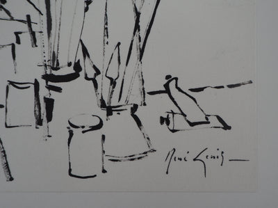 René GENIS : Jeune femme dans l'atelier - Dessin (détail)