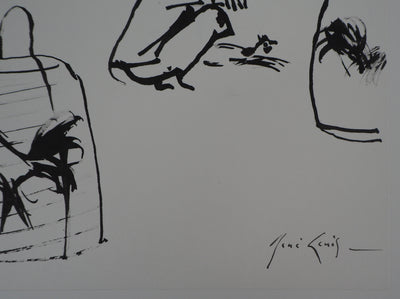 René GENIS : Bali, Coqs en cages, 1975 - Dessin (détail)