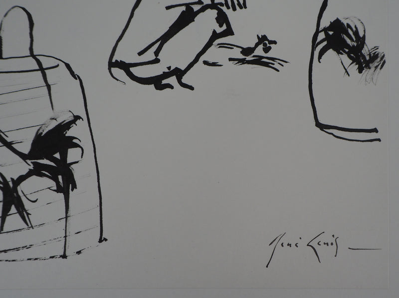 René GENIS : Bali, Coqs en cages, 1975 - Dessin (détail)