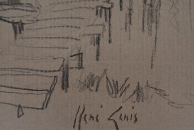 René GENIS : L'embarcadère aux joncs - Dessin (détail)