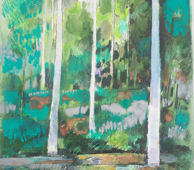 Maurice GENIS : Forêt : Les bouleaux - Dessin (détail)