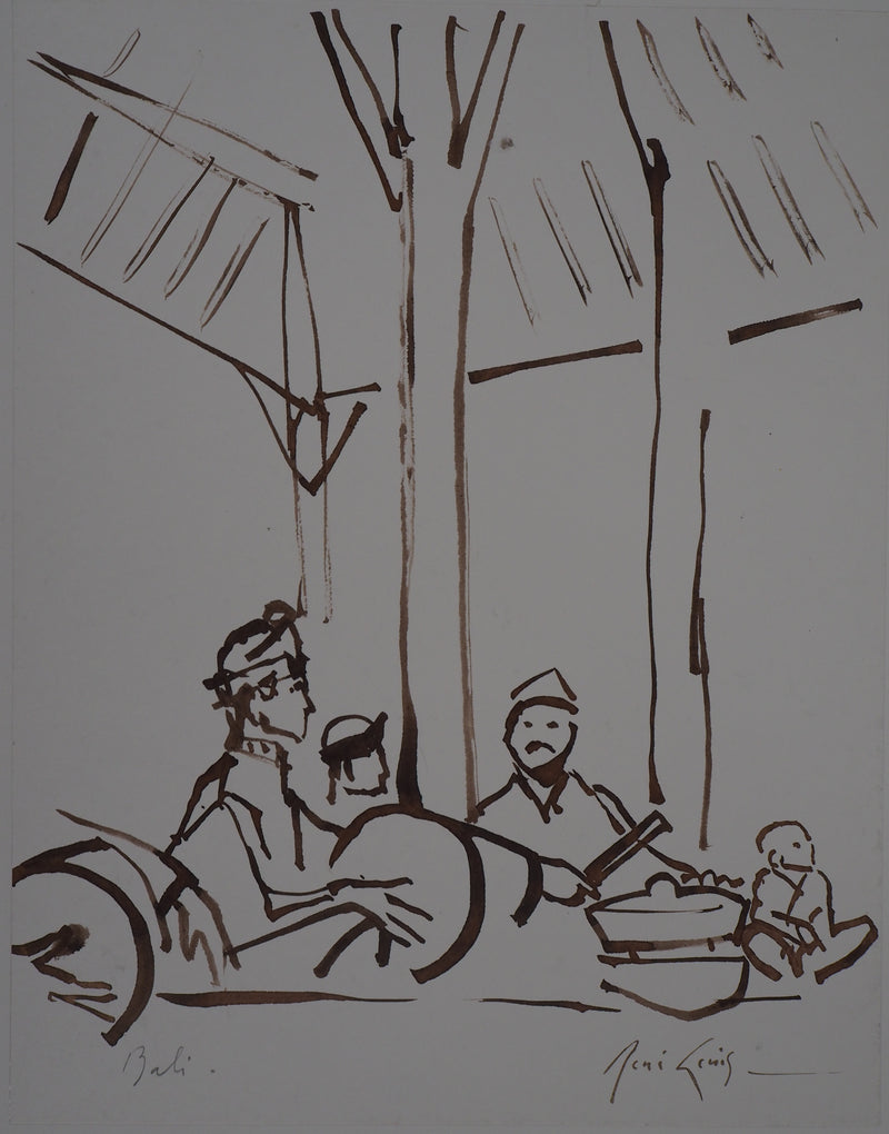 René GENIS : "Gamelan", Bali, 1975 - Dessin