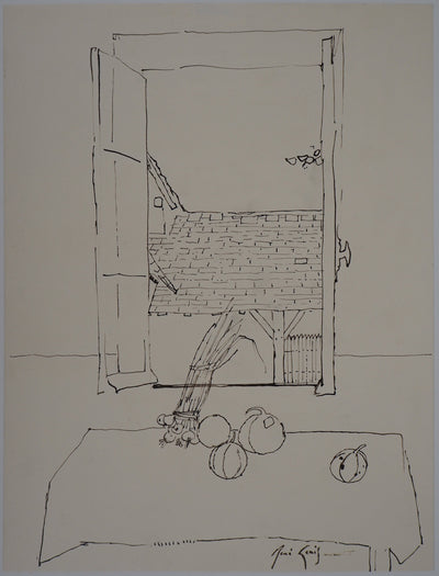 René GENIS : Melons et bottes d'oignons - Dessin