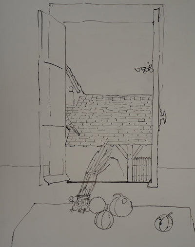 René GENIS : Melons et bottes d'oignons - Dessin (détail)