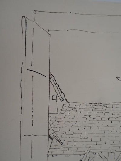 René GENIS : Melons et bottes d'oignons - Dessin (détail)