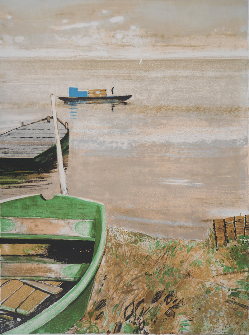 René GENIS : Lac calme - Lithographie (détail)