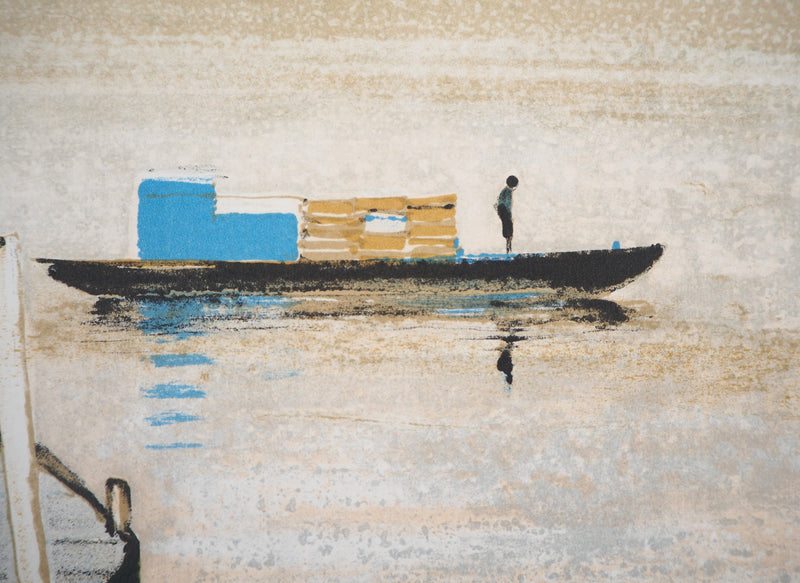 René GENIS : Lac calme - Lithographie (détail)