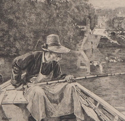 René GILBERT : Le pêcheur à la ligne - Gravure (détail)
