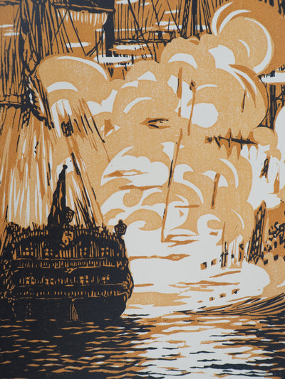 Daniel GIRARD : Combat Naval, 1925 - Gravure sur bois (détail)
