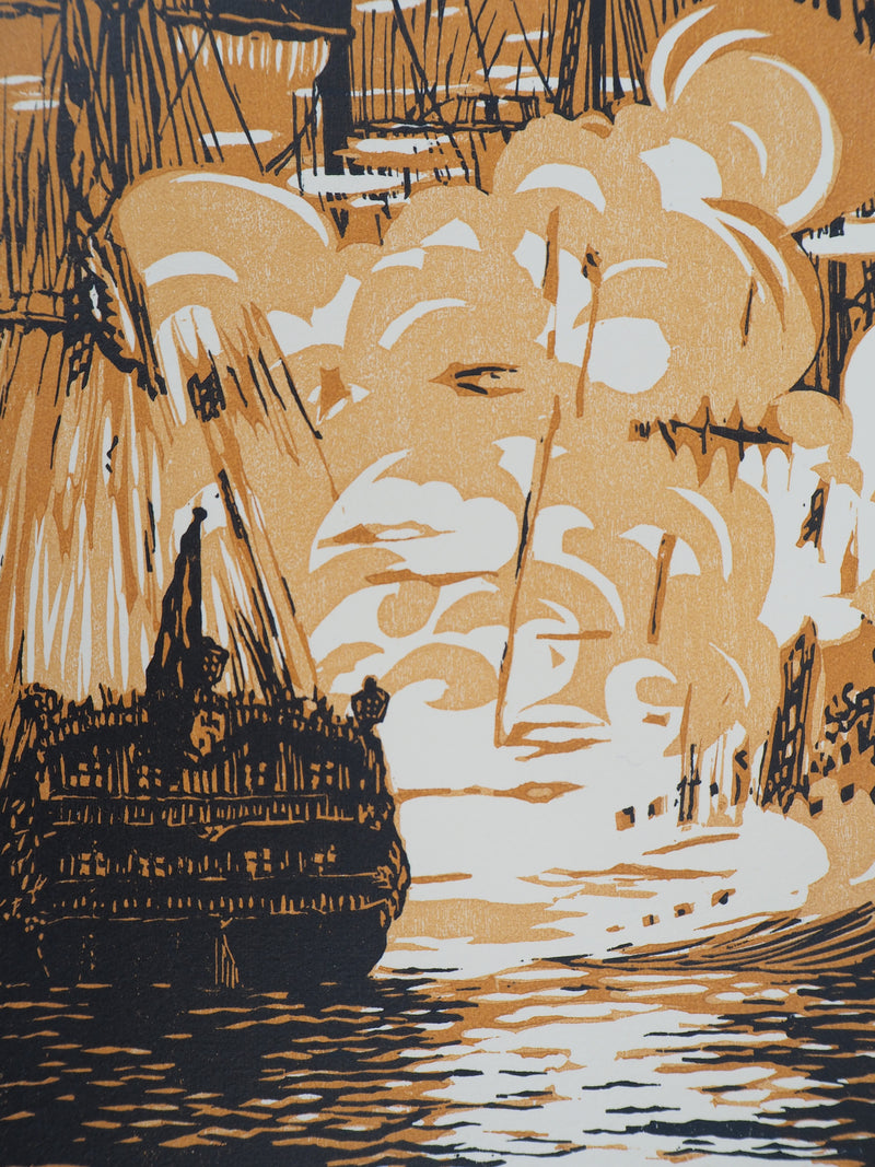 Daniel GIRARD : Combat Naval, 1925 - Gravure sur bois (détail)